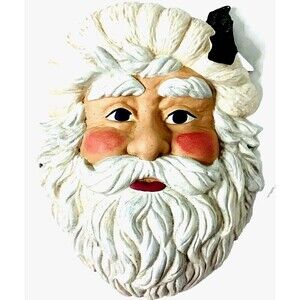 Santa Clause Mask Vintage Plaster Bisque Handpainted Christmas Decor MCM
